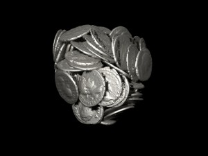 Computer rendered image of CT scan of  coins 